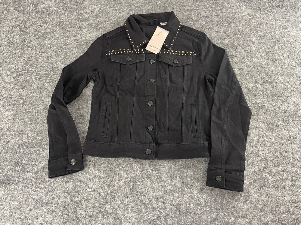 Orsay Denim Jacket Womens 8 Beaded Black Embellished Cropped Stretch N283